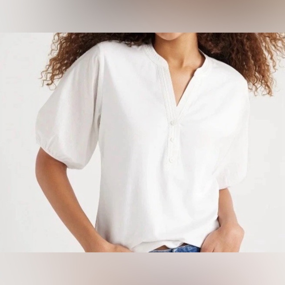Women’s Free Assembly SS Henley Puff Sleeve Tee Bright White Better Cotton S